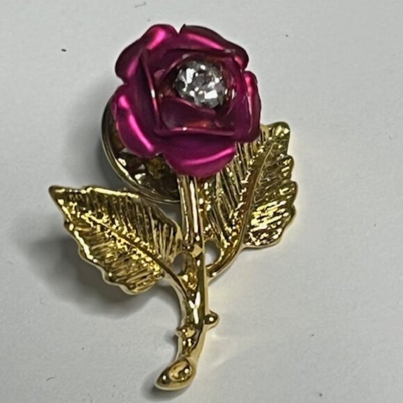VTG "A Christmas Rose" Lapel Hat Pin Gold Tone w/Rhinestone Hope Love 1.25" - Picture 7 of 12